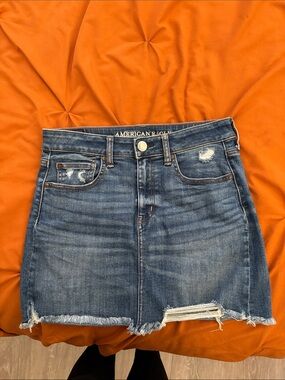American Eagle Outfitters Blue Distressed Denim Mini Skirt
